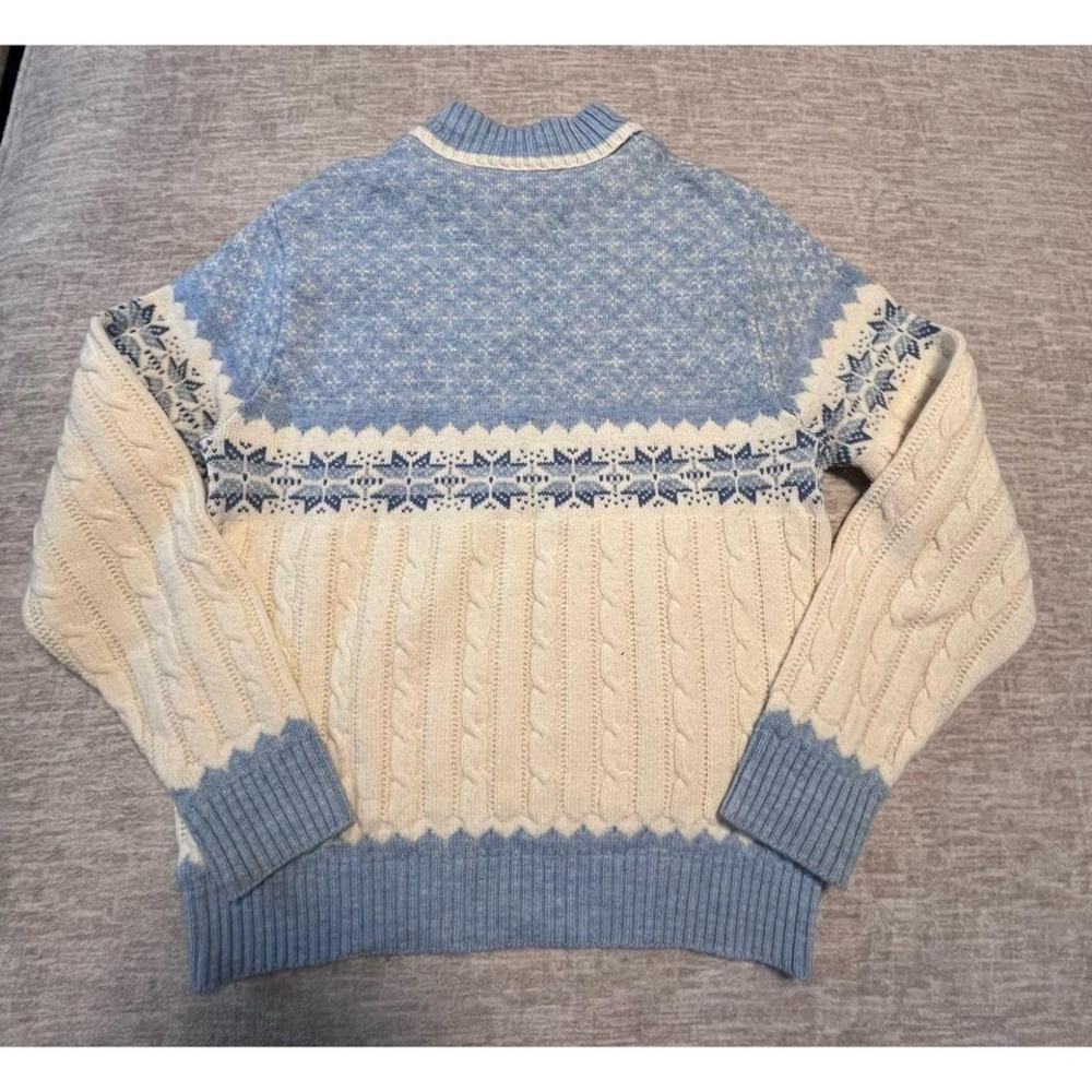 Vintage Jantzen‎ Sweater Blue White Fair Isle Cable Knit Pullover Women's M USA